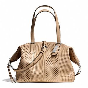 Coach 27911 Tan Pebble Leather Bleecker Perforated Large Satchel‎ Tote Handbag